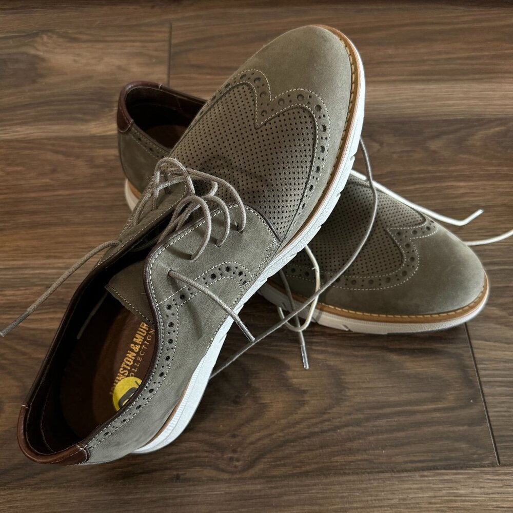Johnston & Murphy Martell Perforated Wingtip Gray Tumble Nubuck Sz 9 M